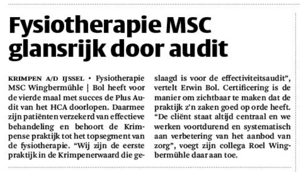 Fysiotherapie MSC glansrijk door audit Lek en IJssel 20 06 2017
